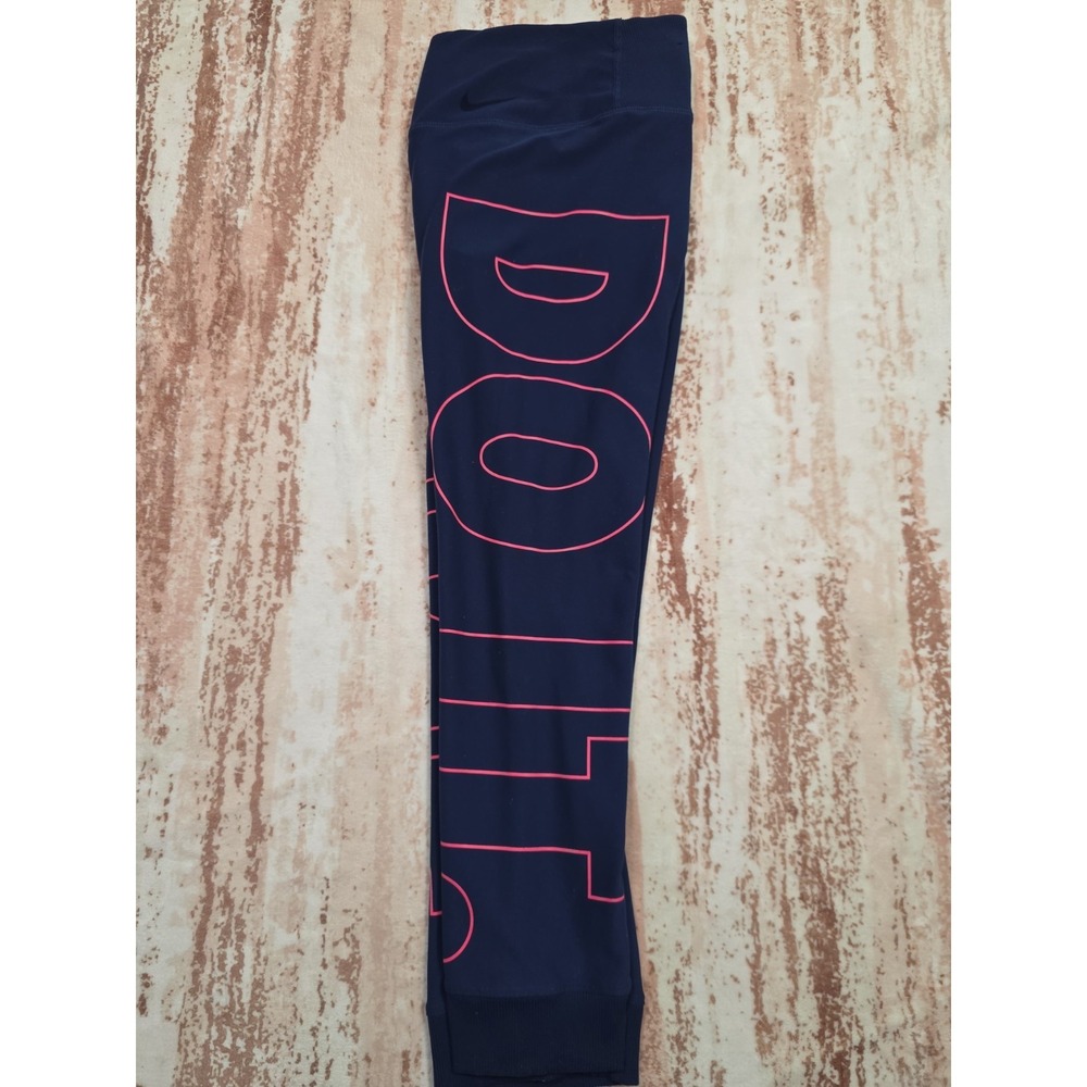 Nike Graphic Leggings Navy Blue 'Just Do It' Outline Logo High Rise Size M